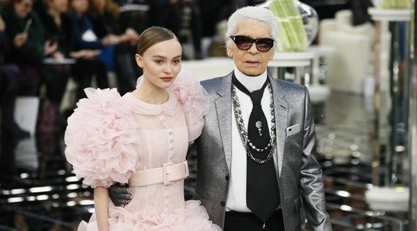 Lily Rose Depp with Chanel's creative director Karl Lagerfeld