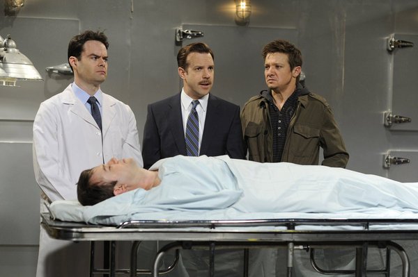 Bill Hader, Taran Killam, Jeremy Renner, and Jason Sudeikis in Saturday Night Live 