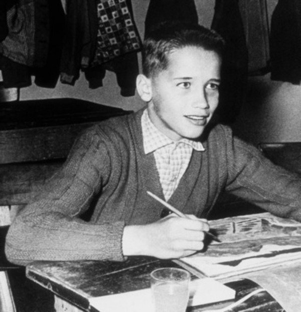 Arnold Schwarzenegger at school in Thal, Austria in 1958
