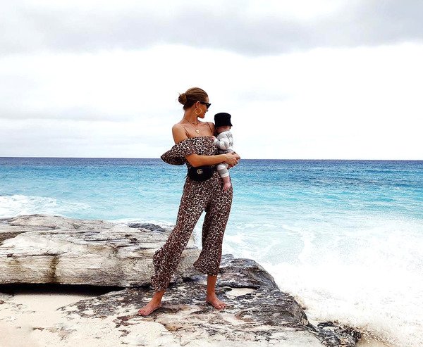 Rosie Huntington-Whiteley with her and Jason Statham son