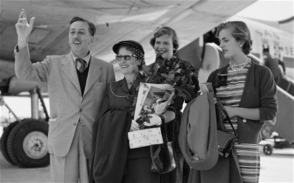 Walt Disney with his wife and daughters